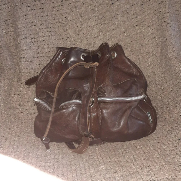 RUGBY CANADA-90\'s Heavy Brown Pebbled Leather-Backpack/Handbag-Excellent main image 8